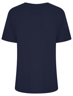 Charli Flocked Motif Cotton Jersey T-Shirt in Sky Captain Navy - Tokyo Laundry