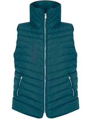 Chervil Quilted Puffer Gilet With Funnel Neck In Deep Teal - Tokyo Laundry