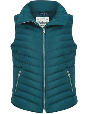 Chervil Quilted Puffer Gilet With Funnel Neck In Deep Teal - Tokyo Laundry