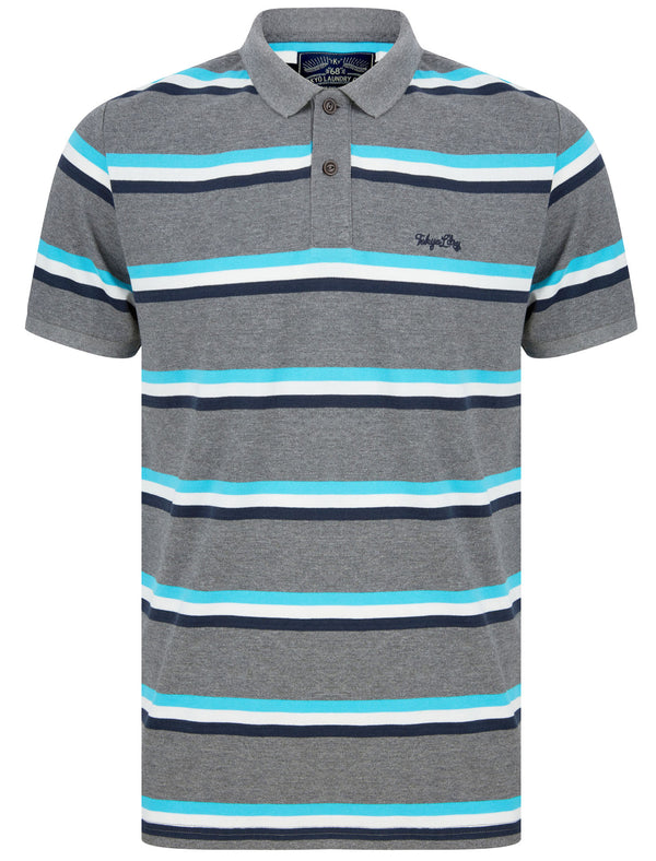 Chilliwack Striped Cotton Pique Polo Shirt In Mid Grey Marl - Tokyo Laundry
