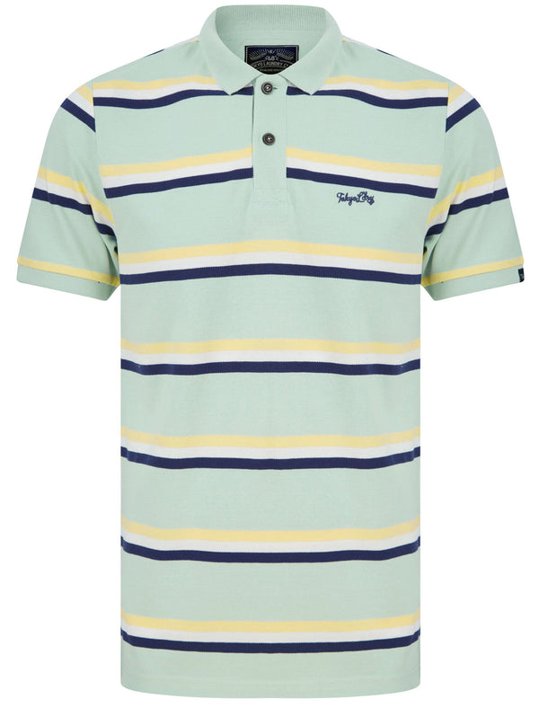 Chilliwack Striped Cotton Pique Polo Shirt In Surf Spray Mint - Tokyo Laundry