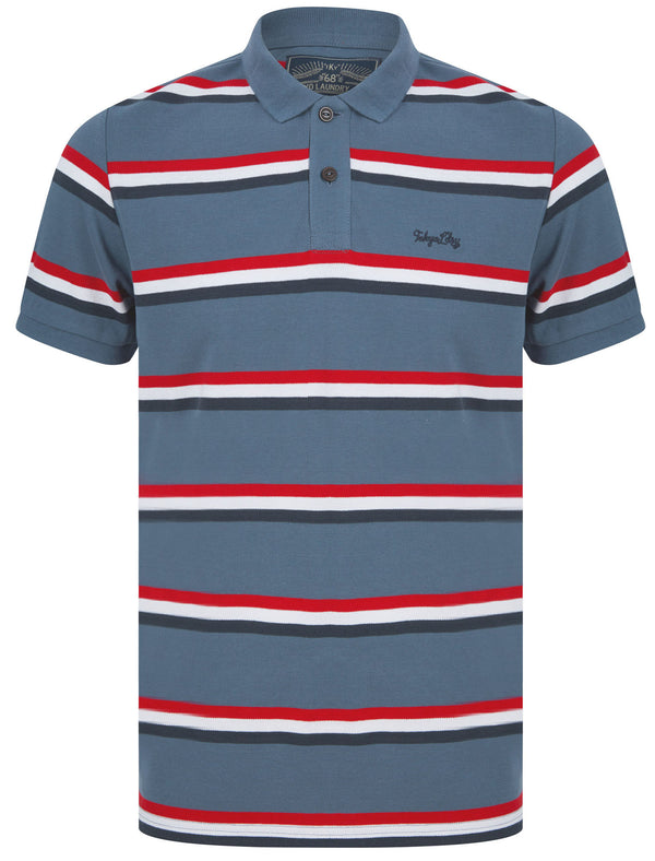 Chilliwack Striped Cotton Pique Polo Shirt In Vintage Indigo - Tokyo Laundry