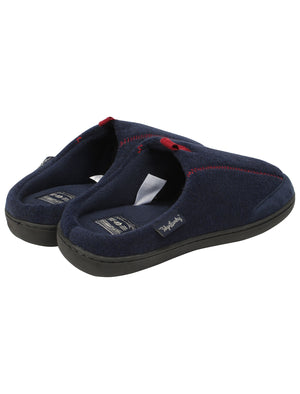 Clayed Fleece Lined Mule Slippers with Stitch Detail in Navy - Tokyo Laundry