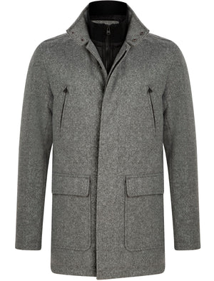 Clayne Wool Look Notch Collar Tailored Coat with Quilted Mock Insert in Mid Grey Marl - Tokyo Laundry