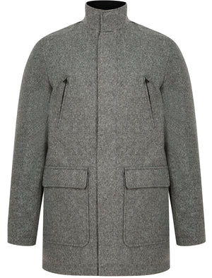 Clayne Wool Look Notch Collar Tailored Coat with Quilted Mock Insert in Mid Grey Marl - Tokyo Laundry