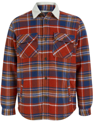 Compston Borg Lined Checked Brush Flannel Overshirt Jacket in Red Ochre - Tokyo Laundry