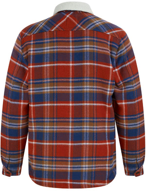 Compston Borg Lined Checked Brush Flannel Overshirt Jacket in Red Ochre - Tokyo Laundry