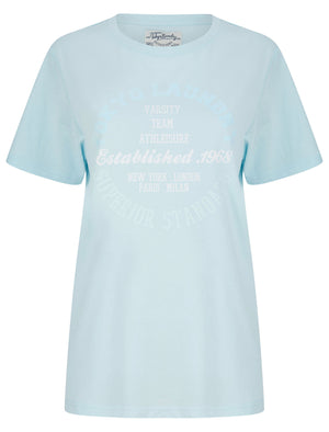 Cora Flocked Motif Cotton Jersey T-Shirt in Sky Blue - Tokyo Laundry