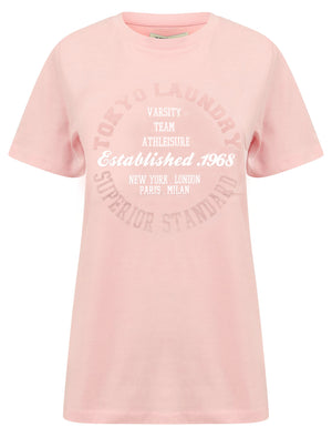 Cora Flocked Motif Cotton Jersey T-Shirt in Silver Pink - Tokyo Laundry