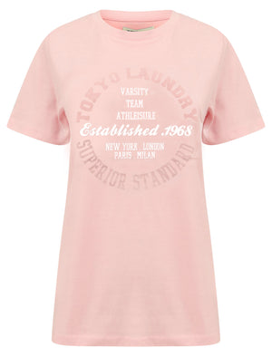 Cora Flocked Motif Cotton Jersey T-Shirt in Silver Pink - Tokyo Laundry