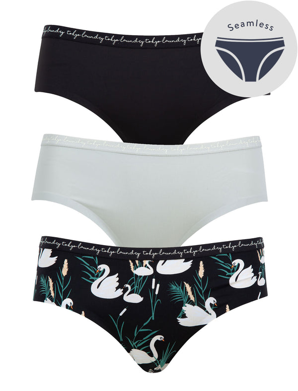 Cygnet (3 Pack) Swan Print No VPL Seam Free Assorted Briefs In Jet Black / High Rise / Patriot Blue - Tokyo Laundry