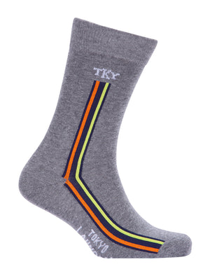 Daintree (5 Pack) Cotton Rich Multi-Coloured Assorted Socks in Mid Grey Marl / Navy - Tokyo Laundry