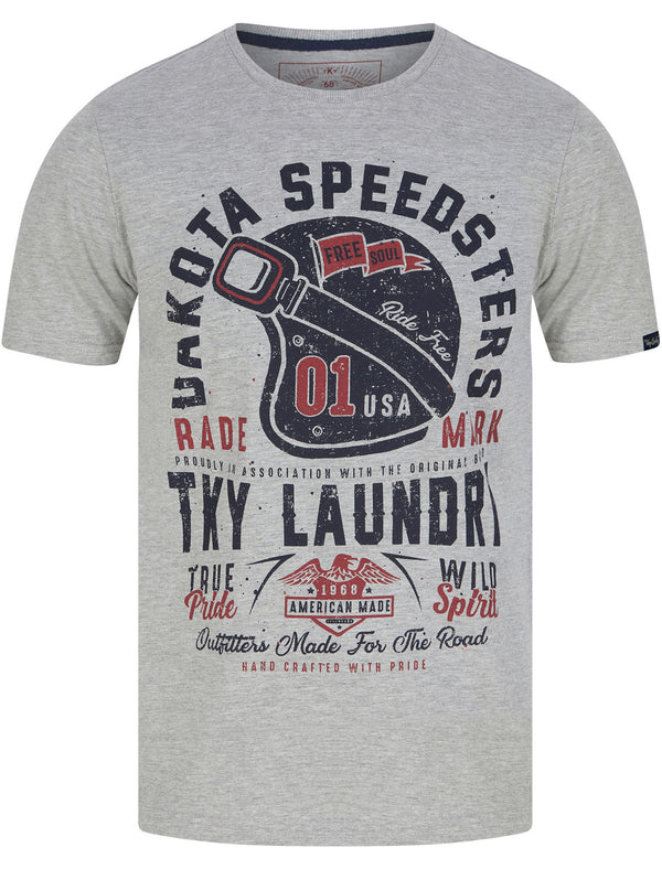 Dakota Speedsters Motif Cotton Jersey T-Shirt in Light Grey Marl - Tokyo Laundry