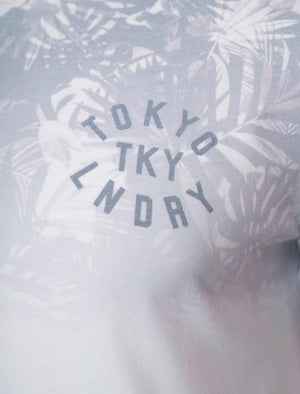 Dark Leaf Ombre Sublimation Print Jersey T-Shirt in Optic White - Tokyo Laundry