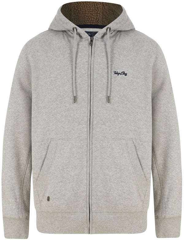 Descent Basic Zip Through Fleece Hoodie with Borg Lined Hood In Light Grey Marl - Tokyo Laundry