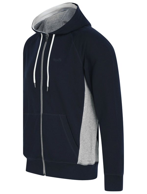 Diablo Brushback Fleece Zip Through Hoodie with Contrast Side Panels in Sky Captain Navy - Tokyo Laundry