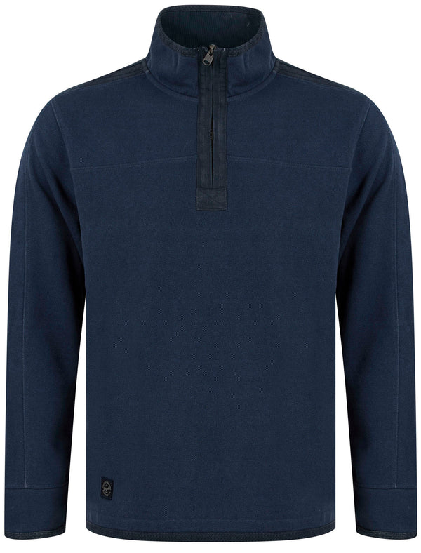 Didsbury Cotton Pique Half Zip Neck Sweater Top in Mood Indigo - Tokyo Laundry