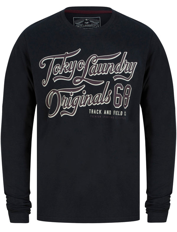 Dissolved Motif Cotton Jersey Long Sleeve Top In Jet Black - Tokyo Laundry