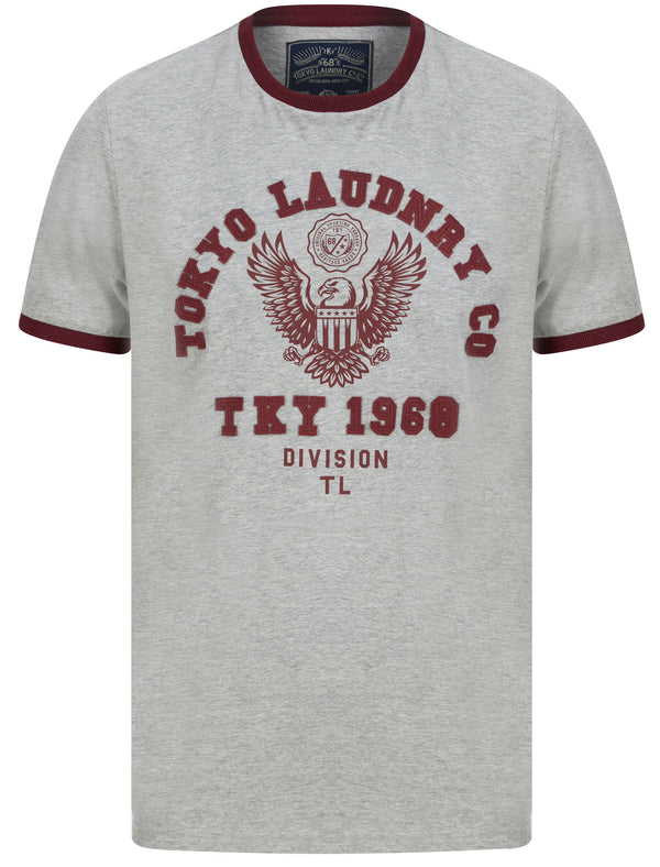 Division Motif Cotton Jersey Ringer T-Shirt In Light Grey Marl - Tokyo Laundry