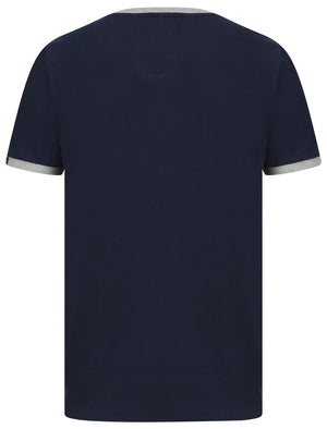 Division Motif Cotton Jersey Ringer T-Shirt In Sky Captain Navy - Tokyo Laundry
