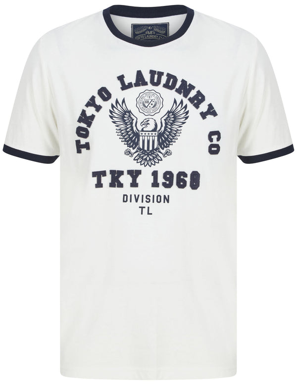 Division Motif Cotton Jersey Ringer T-Shirt In Snow White - Tokyo Laundry