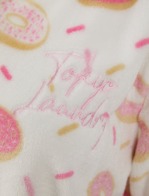 Women's Doughnut Print Soft Fleece Zip Up Dressing Gown in Optic White - Tokyo Laundry