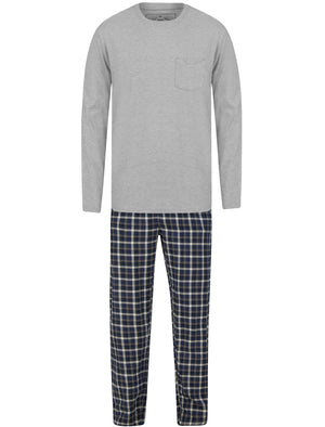 Eaton 2pc Long Sleeve Cotton Checked Lounge Set in Light Grey Marl - Tokyo Laundry
