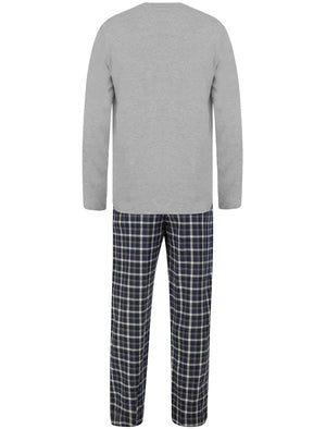 Eaton 2pc Long Sleeve Cotton Checked Lounge Set in Light Grey Marl - Tokyo Laundry