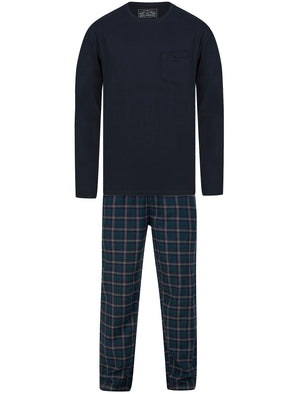 Eaton 2pc Long Sleeve Cotton Checked Lounge Set in Sky Captain Navy - Tokyo Laundry