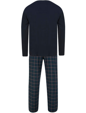 Eaton 2pc Long Sleeve Cotton Checked Lounge Set in Sky Captain Navy - Tokyo Laundry