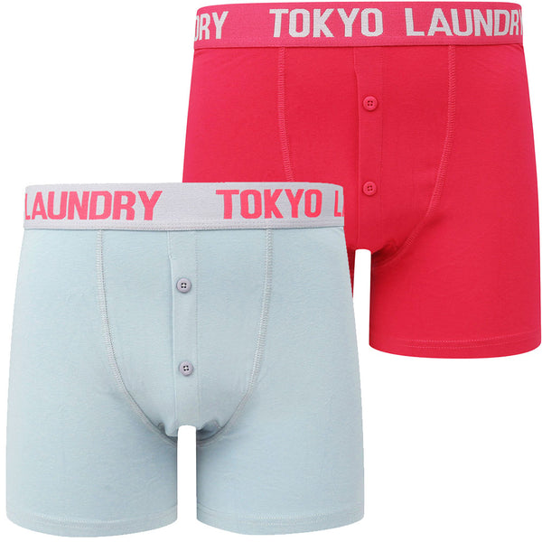 Edward (2 Pack) Boxer Shorts Set in Blue Fog / Bright Rose - Tokyo Laundry