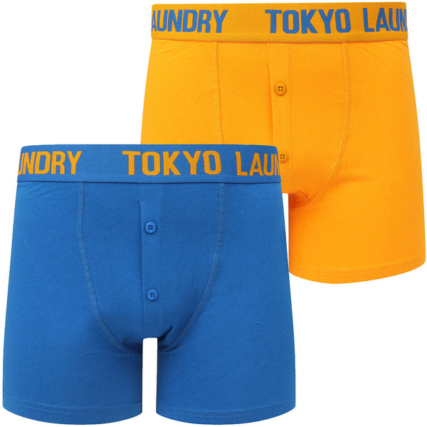 Edward (2 Pack) Boxer Shorts Set in Jet Blue / Cadmium Orange - Tokyo Laundry
