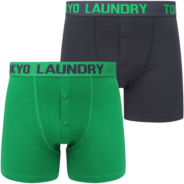 Edward (2 Pack) Boxer Shorts Set in Jolly Green / Mood Indigo - Tokyo Laundry