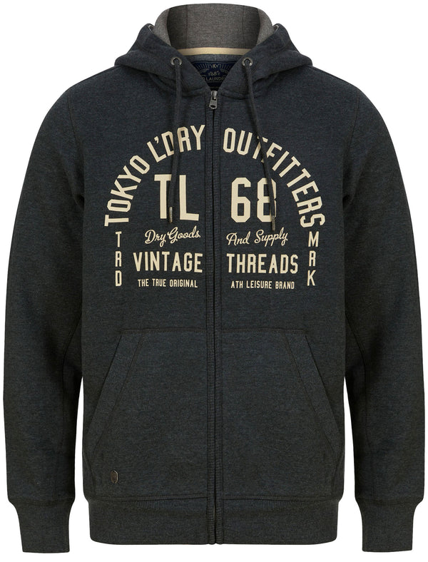 Fairwell Motif Applique Zip Through Fleece Hoodie in Charcoal Marl - Tokyo Laundry