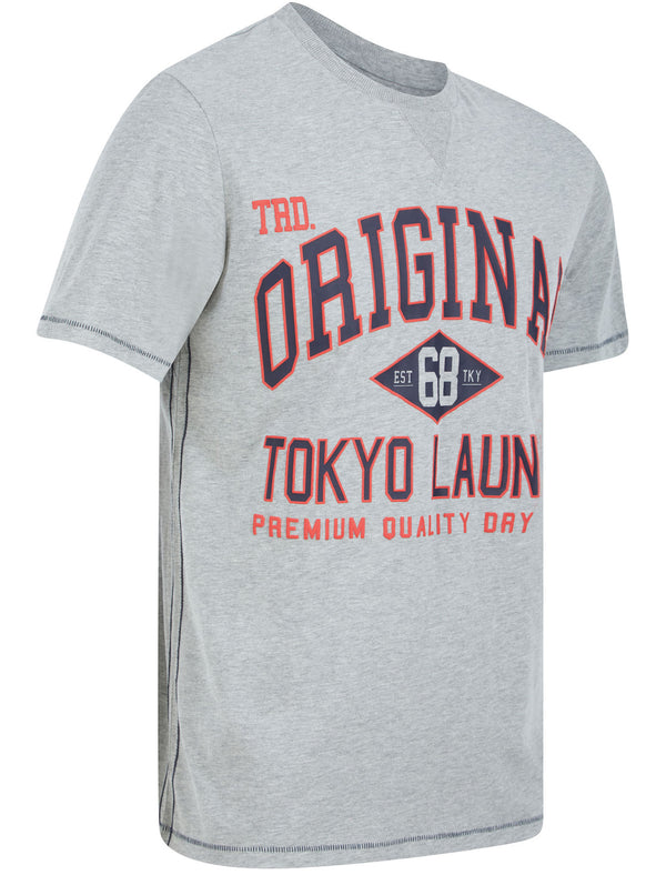 Ficks Signature Motif Cotton Jersey T-Shirt In Light Grey Marl - Tokyo Laundry