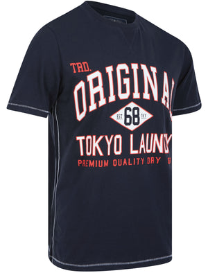 Ficks Signature Motif Cotton Jersey T-Shirt In Sky Captain Navy - Tokyo Laundry