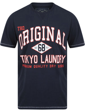Ficks Signature Motif Cotton Jersey T-Shirt In Sky Captain Navy - Tokyo Laundry