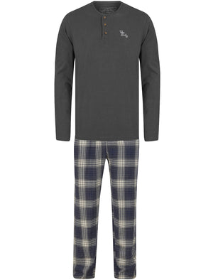 Field 2pc Long Sleeve Cotton Checked Lounge Set in Charcoal - Tokyo Laundry
