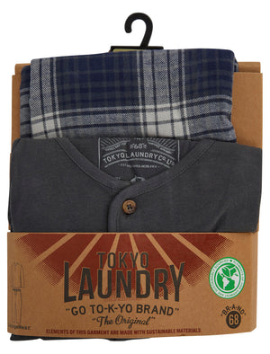 Field 2pc Long Sleeve Cotton Checked Lounge Set in Charcoal - Tokyo Laundry