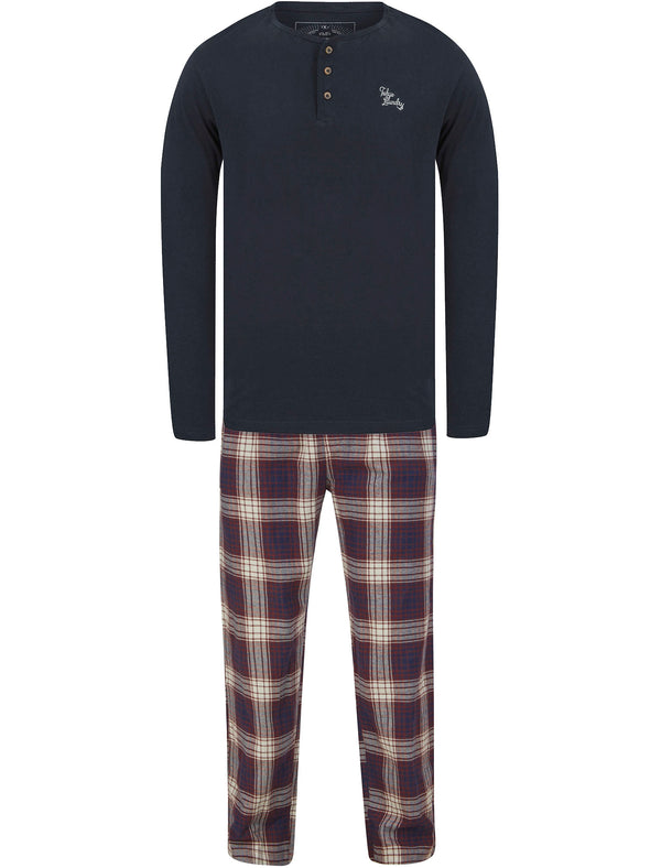 Field 2pc Long Sleeve Cotton Checked Lounge Set in Sky Captain Navy - Tokyo Laundry