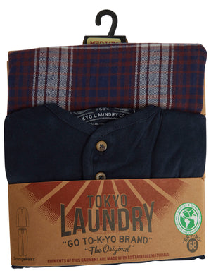 Field 2pc Long Sleeve Cotton Checked Lounge Set in Sky Captain Navy - Tokyo Laundry