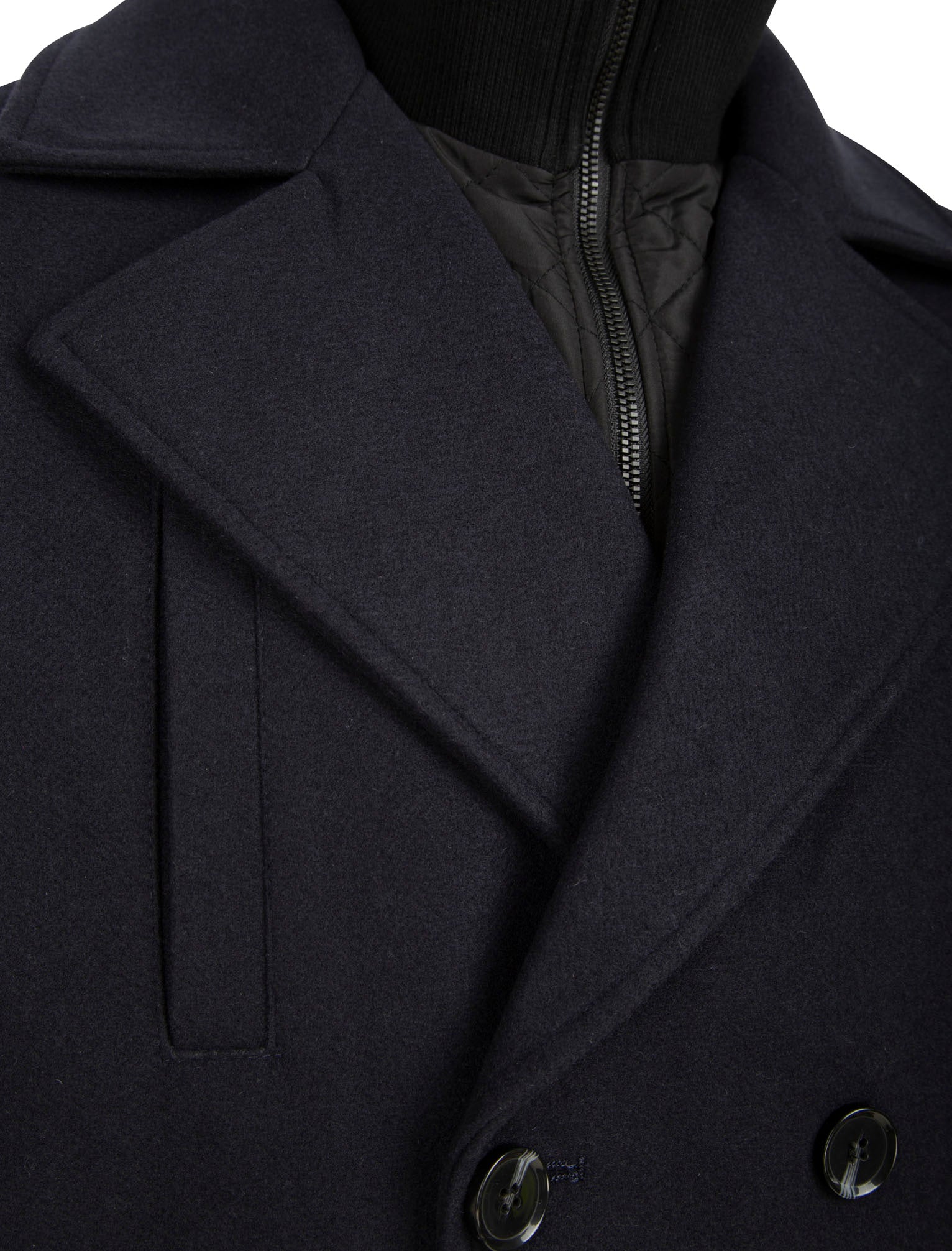 Zoe Mellow Pea Coat Navy, Large Collar, Soft Fabric, Used