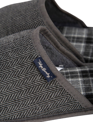 Firth Herringbone Mule Slippers with Checked Lining in Grey - Tokyo Laundry