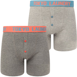Grays (2 Pack) Boxer Shorts Set in Niagara Falls Blue / Emberglow Orange - Tokyo Laundry