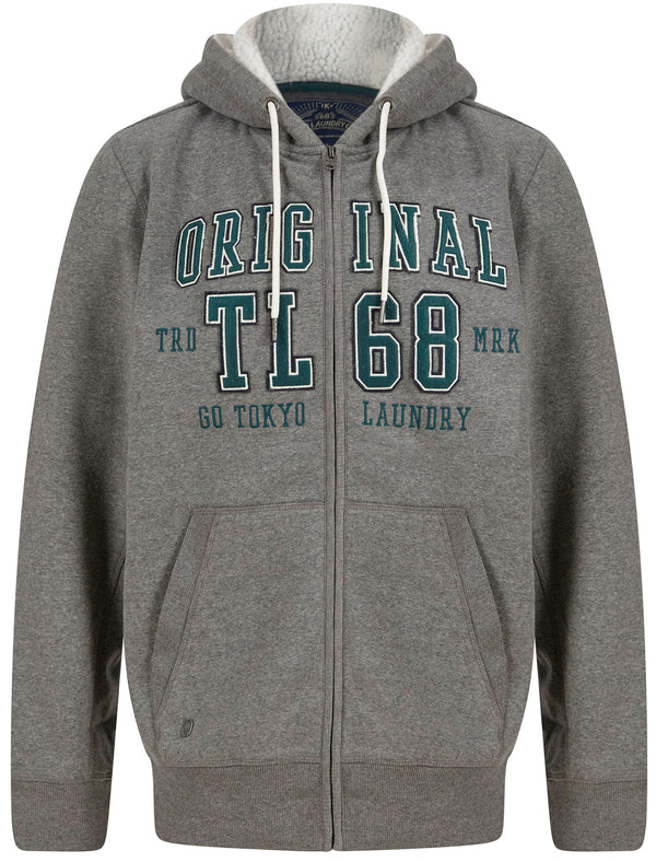 Halding Zip Through Fleece Hoodie with Borg Lined Hood In Mid Grey Marl - Tokyo Laundry