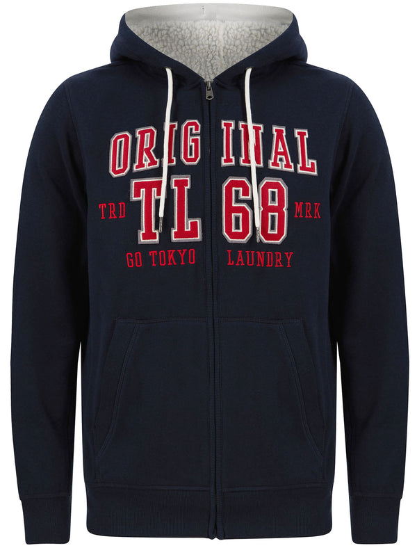 Halding Zip Through Fleece Hoodie with Borg Lined Hood In Sky Captain Navy - Tokyo Laundry