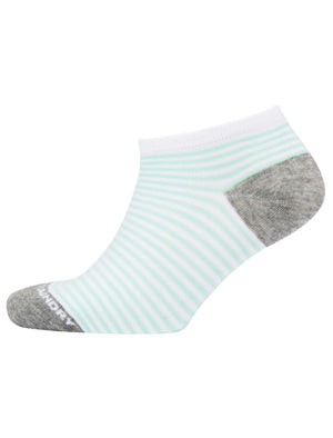 Hidden Moana (3 Pack) Striped Cotton Rich Trainer Socks in Coral / Mint / Yellow - Tokyo Laundry