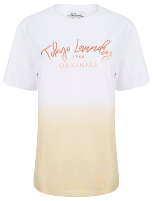 Inca Rose Gold Foil Motif Dip Dye Cotton Jersey T-Shirt in Sandshell - Tokyo Laundry