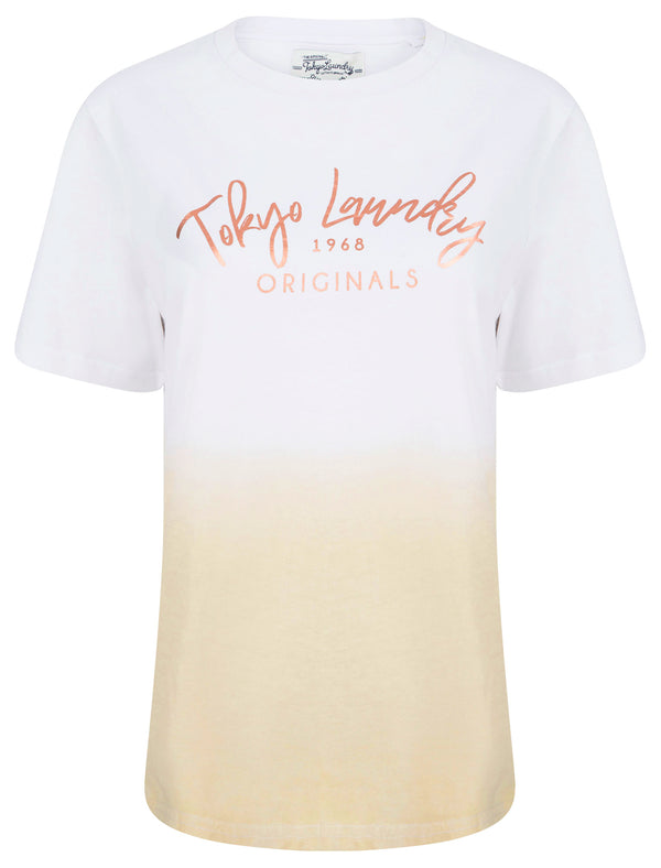 Inca Rose Gold Foil Motif Dip Dye Cotton Jersey T-Shirt in Sandshell - Tokyo Laundry