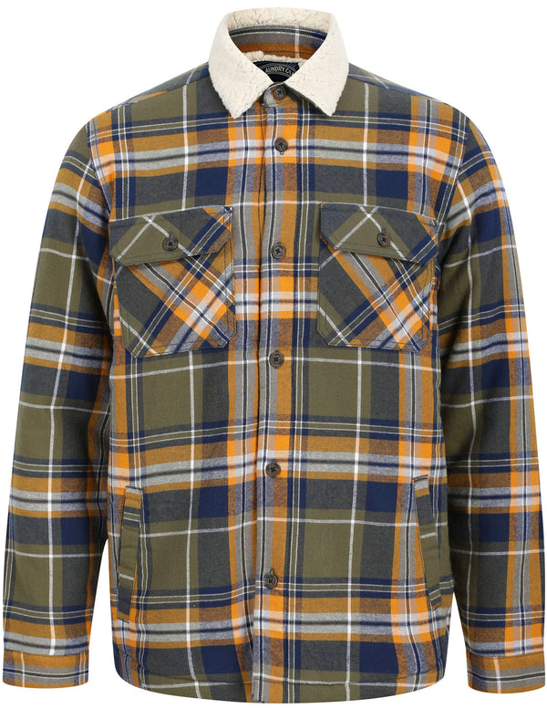 Ingleton Borg Lined Checked Flannel Overshirt Jacket in Grape Leaf - Tokyo Laundry